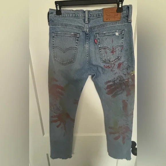 VINTAGE LEVI’S 505 DISTRESSED PAINT SPLATTER ONE OF A KIND 28 X 28 MIDRISE JEAN - Picture 8 of 15